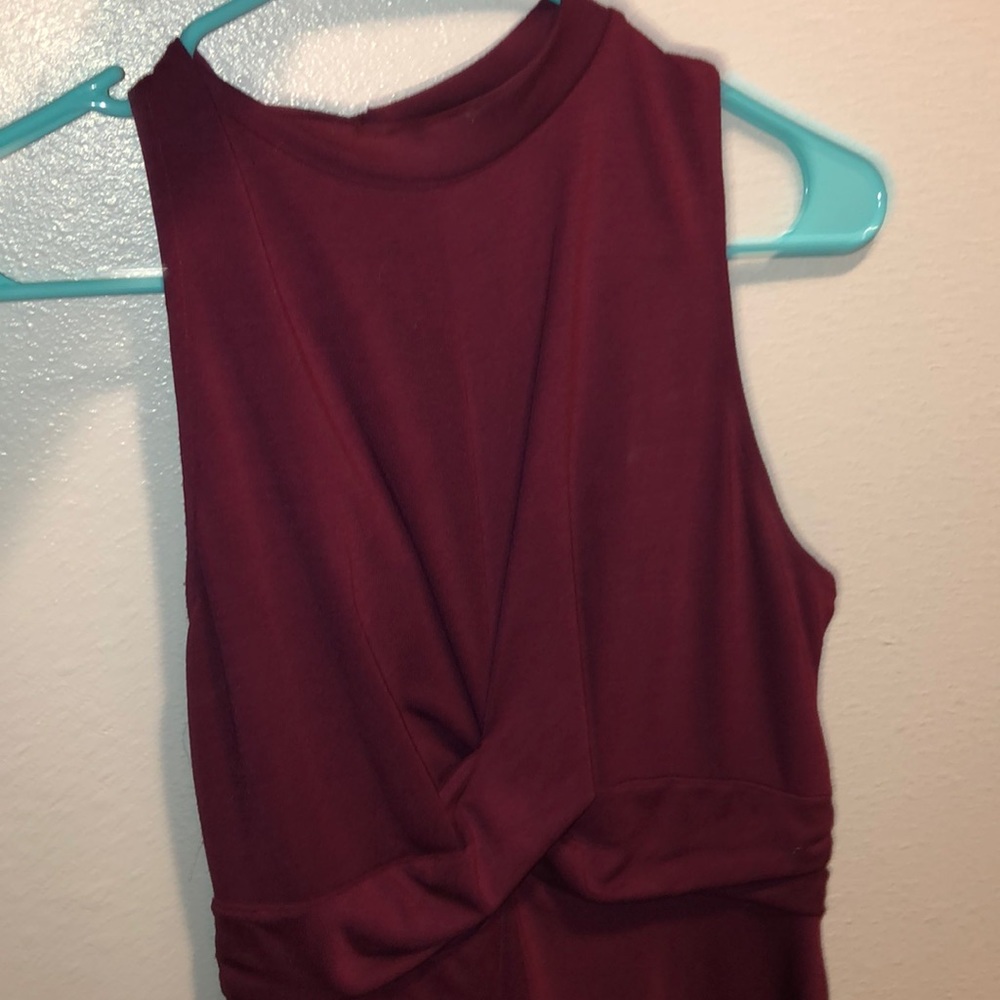 maroon high neck dress